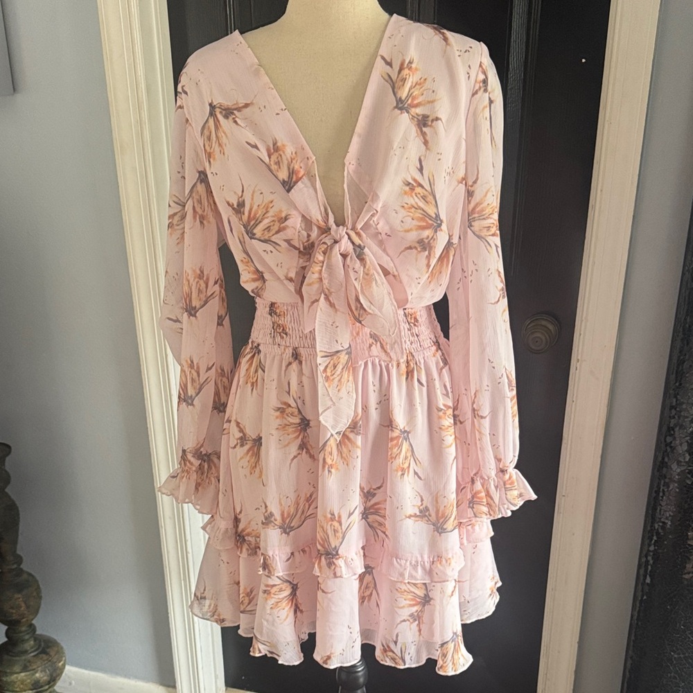 Elegant Floral Tie-Front Mini Dress